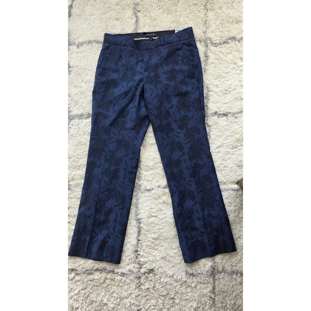 Banana Republic Womens 2P Petite Navy Floral Jacquard Straight Leg Pants Logan